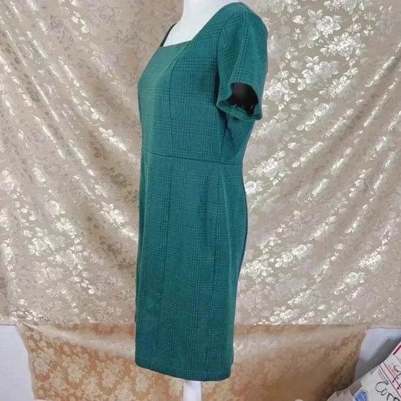 Ann Taylor Petite Green Houndstooth Sheath Dress Office Women's Size 12P - Picture 4 of 8